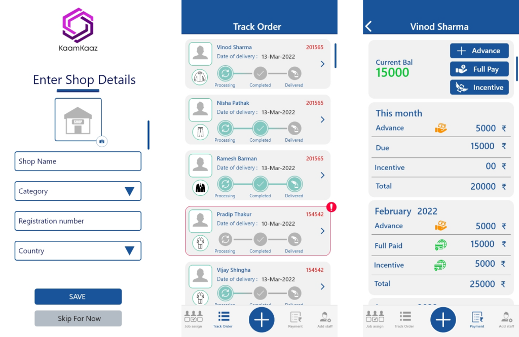 Shopkeeper app: staff and orders