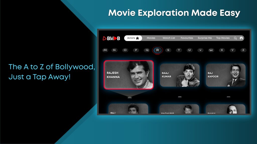 BMDB.fun on a TV: a Bollywood movie page with streaming links